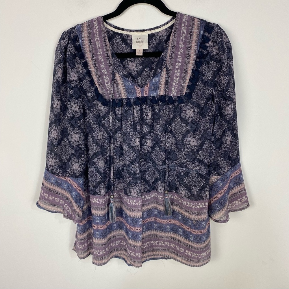 Knox rose purple paisley tassel blouse western